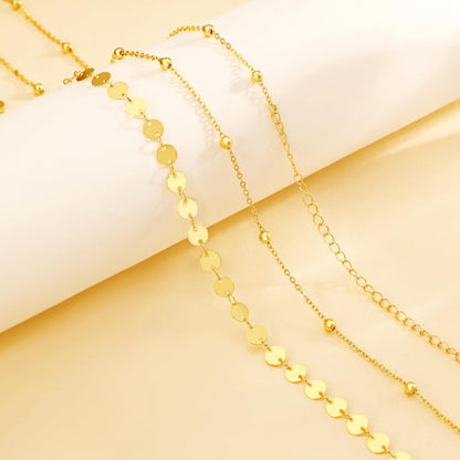 Gold Double Layer Satellite Bead & Sequin Disc Chain Waist Chain - Waist Chains - 18k Gold Plated Waterproof Jewellery - Collection 9