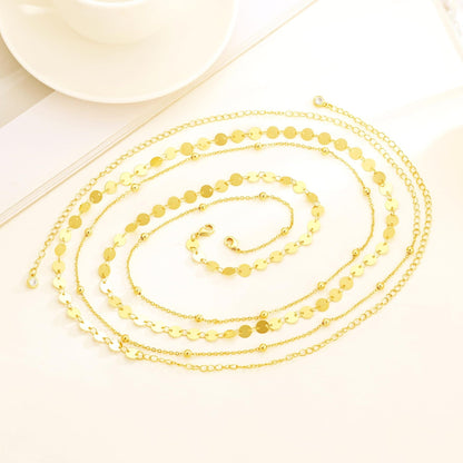 Gold Double Layer Satellite Bead & Sequin Disc Chain Waist Chain - Waist Chains - 18k Gold Plated Waterproof Jewellery - Collection 9