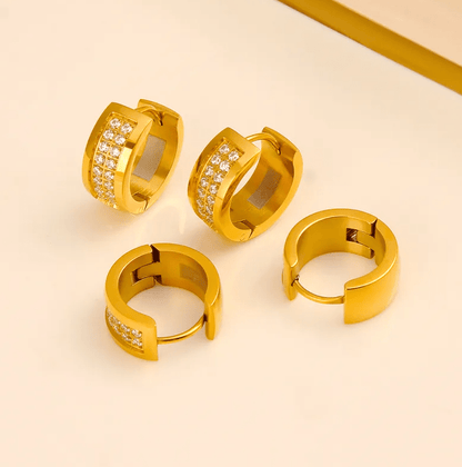 Gold Double Row Crystal Huggie Earrings - - 18k Gold Plated Waterproof Jewellery - Collection 9