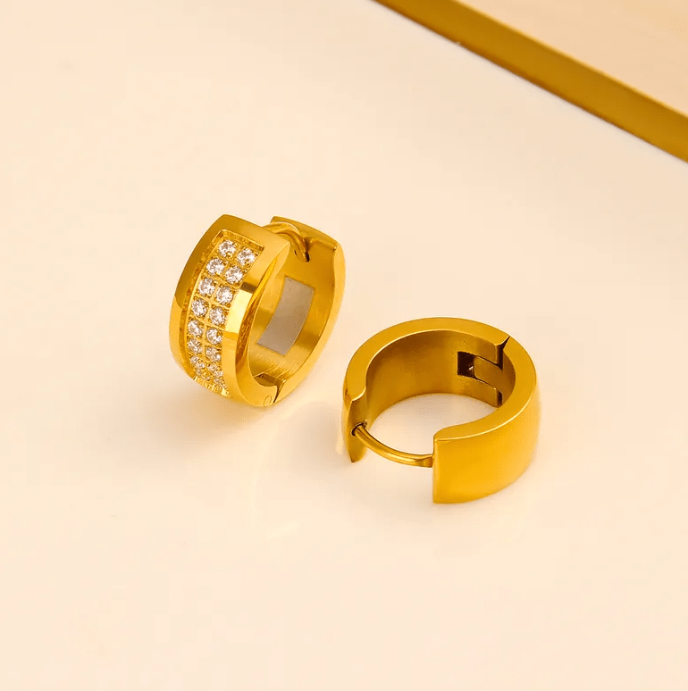 Gold Double Row Crystal Huggie Earrings - - 18k Gold Plated Waterproof Jewellery - Collection 9