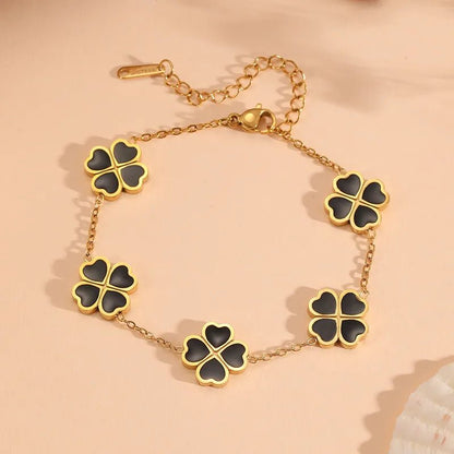 Gold Enamel Four-Leaf Clover Charm Bracelet - Bracelets - 18k Gold Plated Waterproof Jewellery - Collection 9