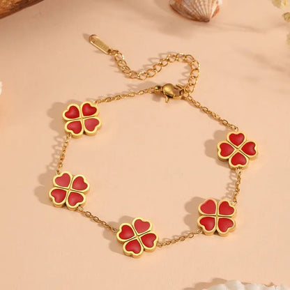 Gold Enamel Four-Leaf Clover Charm Bracelet - Bracelets - 18k Gold Plated Waterproof Jewellery - Collection 9