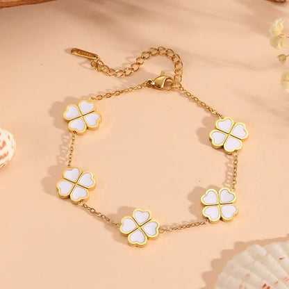 Gold Enamel Four-Leaf Clover Charm Bracelet - Bracelets - 18k Gold Plated Waterproof Jewellery - Collection 9
