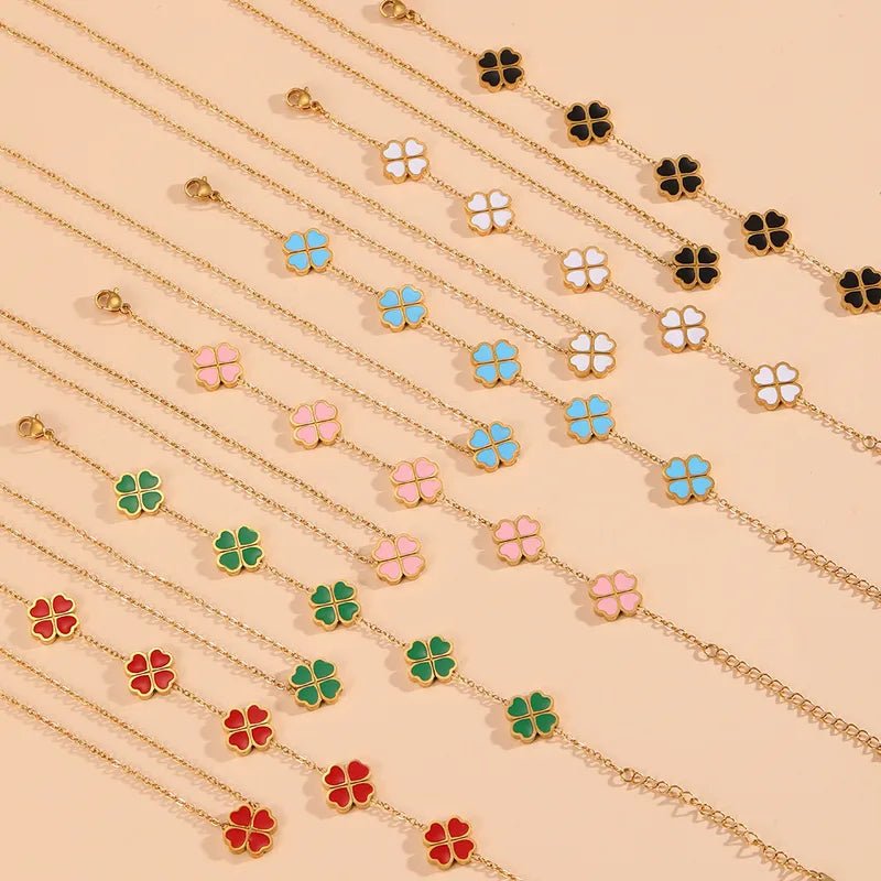 Gold Enamel Four-Leaf Clover Charm Bracelet - Bracelets - 18k Gold Plated Waterproof Jewellery - Collection 9