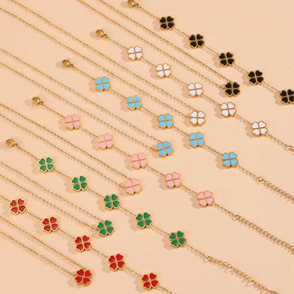 Gold Enamel Four-Leaf Clover Charm Bracelet - Bracelets - 18k Gold Plated Waterproof Jewellery - Collection 9