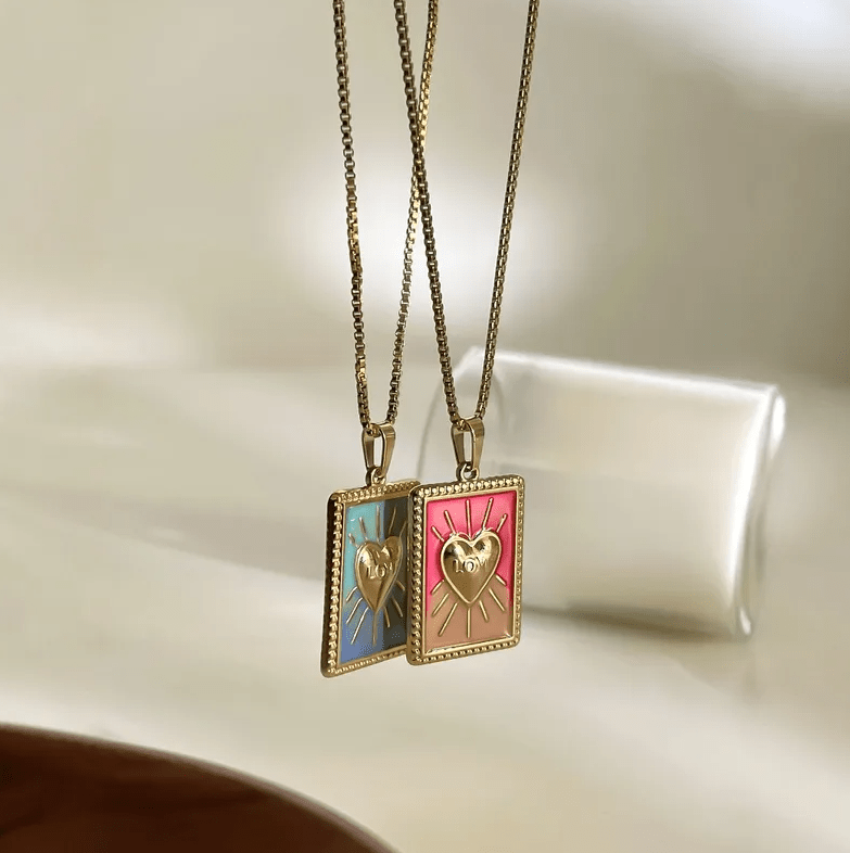 Gold Enamel Heart Pendant Necklace - Necklace - 18k Gold Plated Waterproof Jewellery - Collection 9