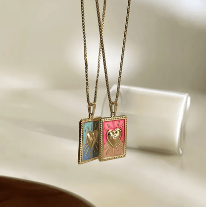 Gold Enamel Heart Pendant Necklace - Necklace - 18k Gold Plated Waterproof Jewellery - Collection 9