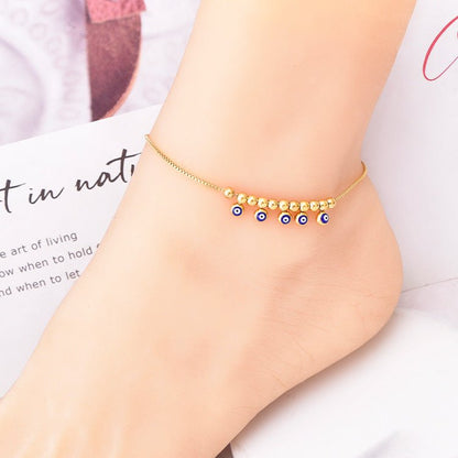 Gold Evil Eye Charm & Bead Box Chain Anklet - Anklet - 18k Gold Plated Waterproof Jewellery - Collection 9