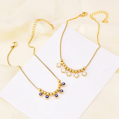 Gold Evil Eye Charm & Bead Box Chain Anklet - Anklet - 18k Gold Plated Waterproof Jewellery - Collection 9