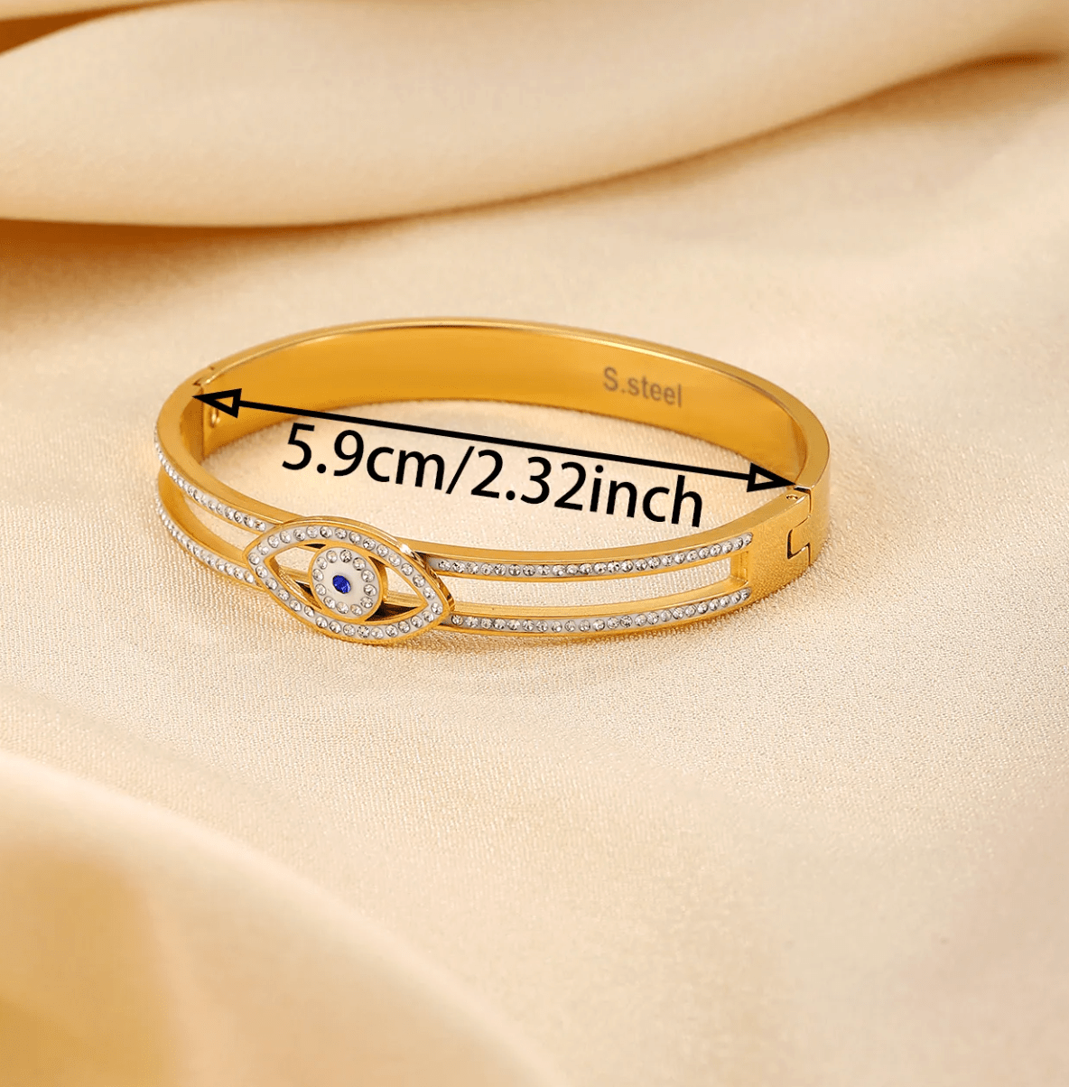 Gold Evil Eye Crystal Bangle - Bracelet - 18k Gold Plated Waterproof Jewellery - Collection 9