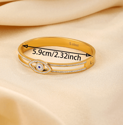 Gold Evil Eye Crystal Bangle - Bracelet - 18k Gold Plated Waterproof Jewellery - Collection 9
