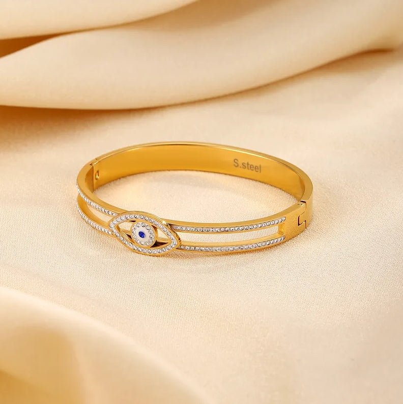 Gold Evil Eye Crystal Bangle - Bracelet - 18k Gold Plated Waterproof Jewellery - Collection 9