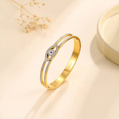 Gold Evil Eye Crystal Bangle - Bracelet - 18k Gold Plated Waterproof Jewellery - Collection 9