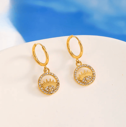 Gold Evil Eye Crystal Hoop Earrings - - 18k Gold Plated Waterproof Jewellery - Collection 9