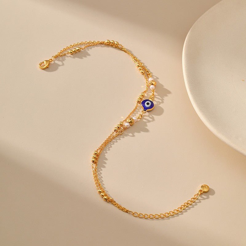 Gold Evil Eye Layered Anklet - Anklets - 18k Gold Plated Waterproof Jewellery - Collection 9