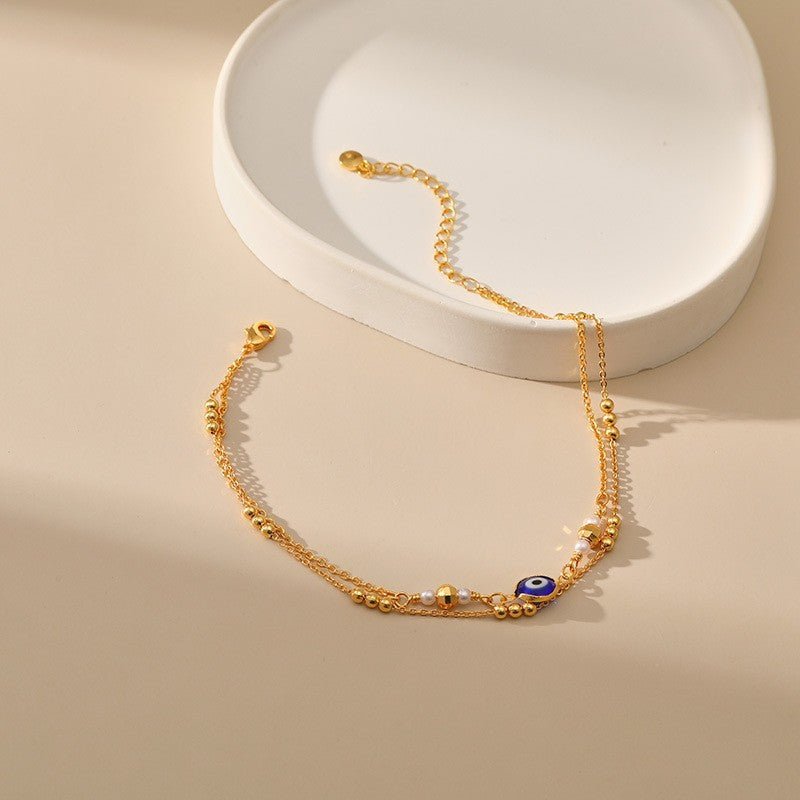 Gold Evil Eye Layered Anklet - Anklets - 18k Gold Plated Waterproof Jewellery - Collection 9