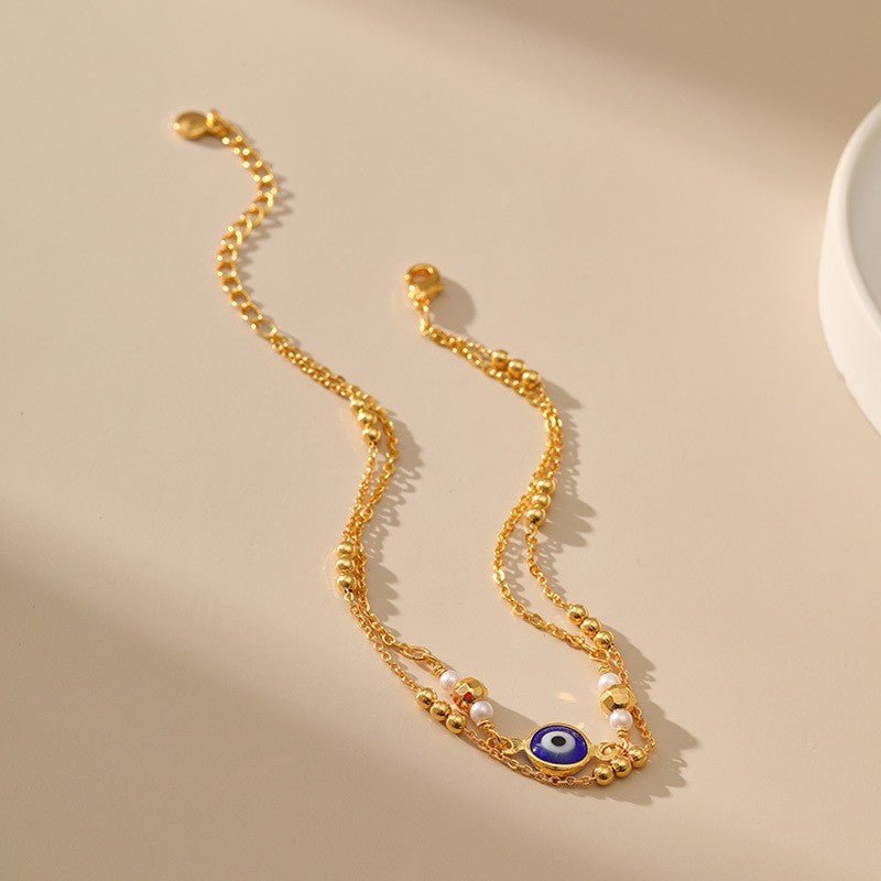 Gold Evil Eye Layered Anklet - Anklets - 18k Gold Plated Waterproof Jewellery - Collection 9