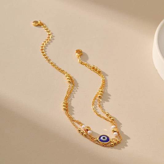 Gold Evil Eye Layered Anklet - Anklets - 18k Gold Plated Waterproof Jewellery - Collection 9