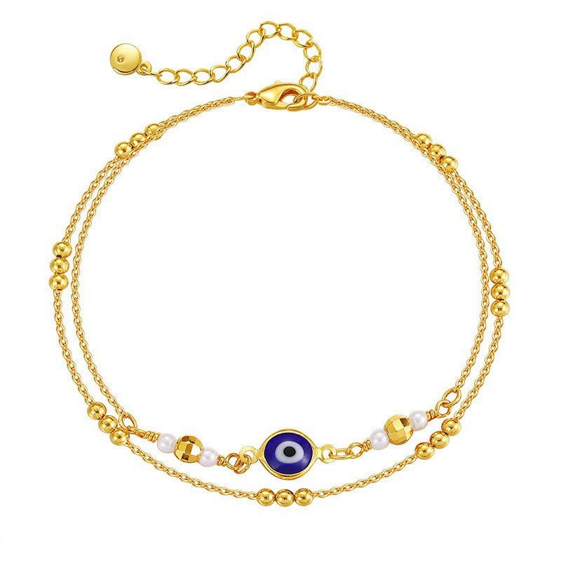 Gold Evil Eye Layered Anklet - Anklets - 18k Gold Plated Waterproof Jewellery - Collection 9