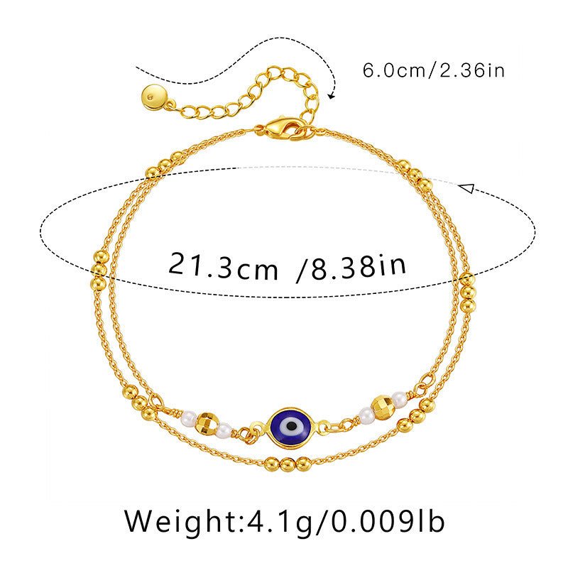 Gold Evil Eye Layered Anklet - Anklets - 18k Gold Plated Waterproof Jewellery - Collection 9
