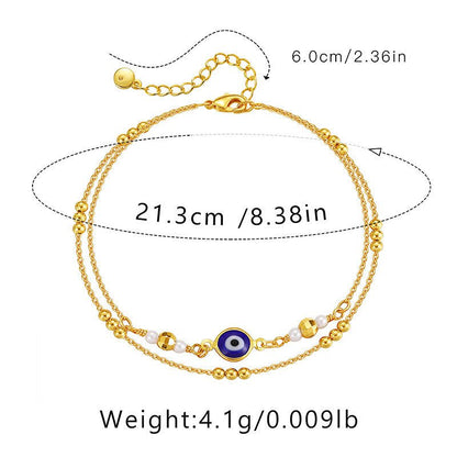 Gold Evil Eye Layered Anklet - Anklets - 18k Gold Plated Waterproof Jewellery - Collection 9