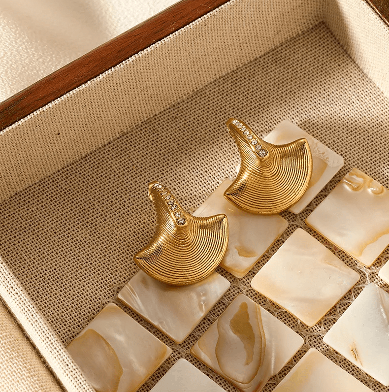Gold Fan Stud Earrings - - 18k Gold Plated Waterproof Jewellery - Collection 9