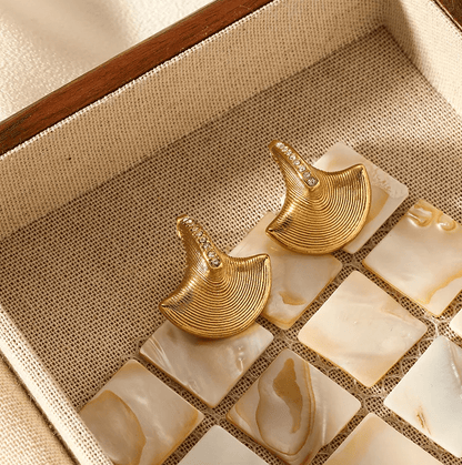 Gold Fan Stud Earrings - - 18k Gold Plated Waterproof Jewellery - Collection 9