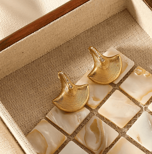 Gold Fan Stud Earrings - - 18k Gold Plated Waterproof Jewellery - Collection 9