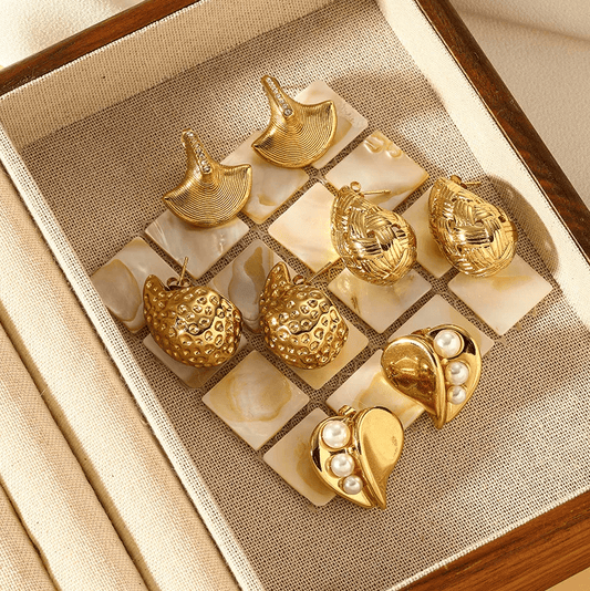 Gold Fan Stud Earrings - - 18k Gold Plated Waterproof Jewellery - Collection 9