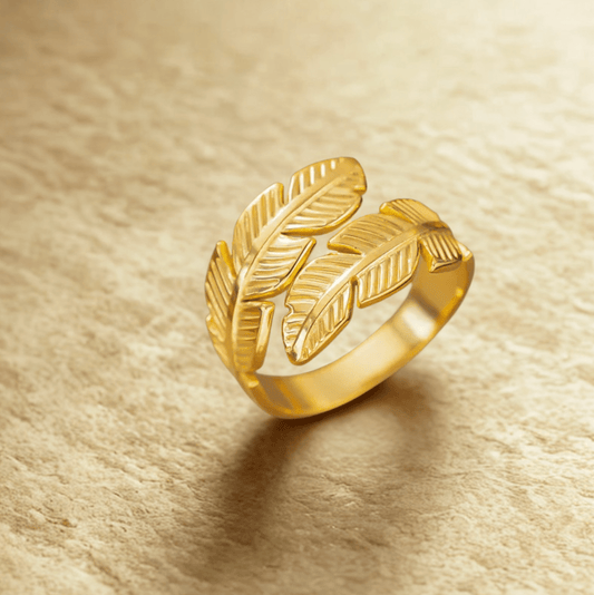 Gold Feather Wrap Adjustable Ring - Jewelry - 18k Gold Plated Waterproof Jewellery - Collection 9