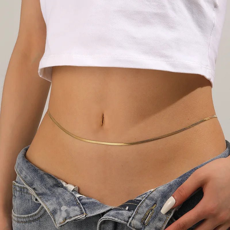 Gold Flat Herringbone Chain Waist Chain - Waist Chains - 18k Gold Plated Waterproof Jewellery - Collection 9