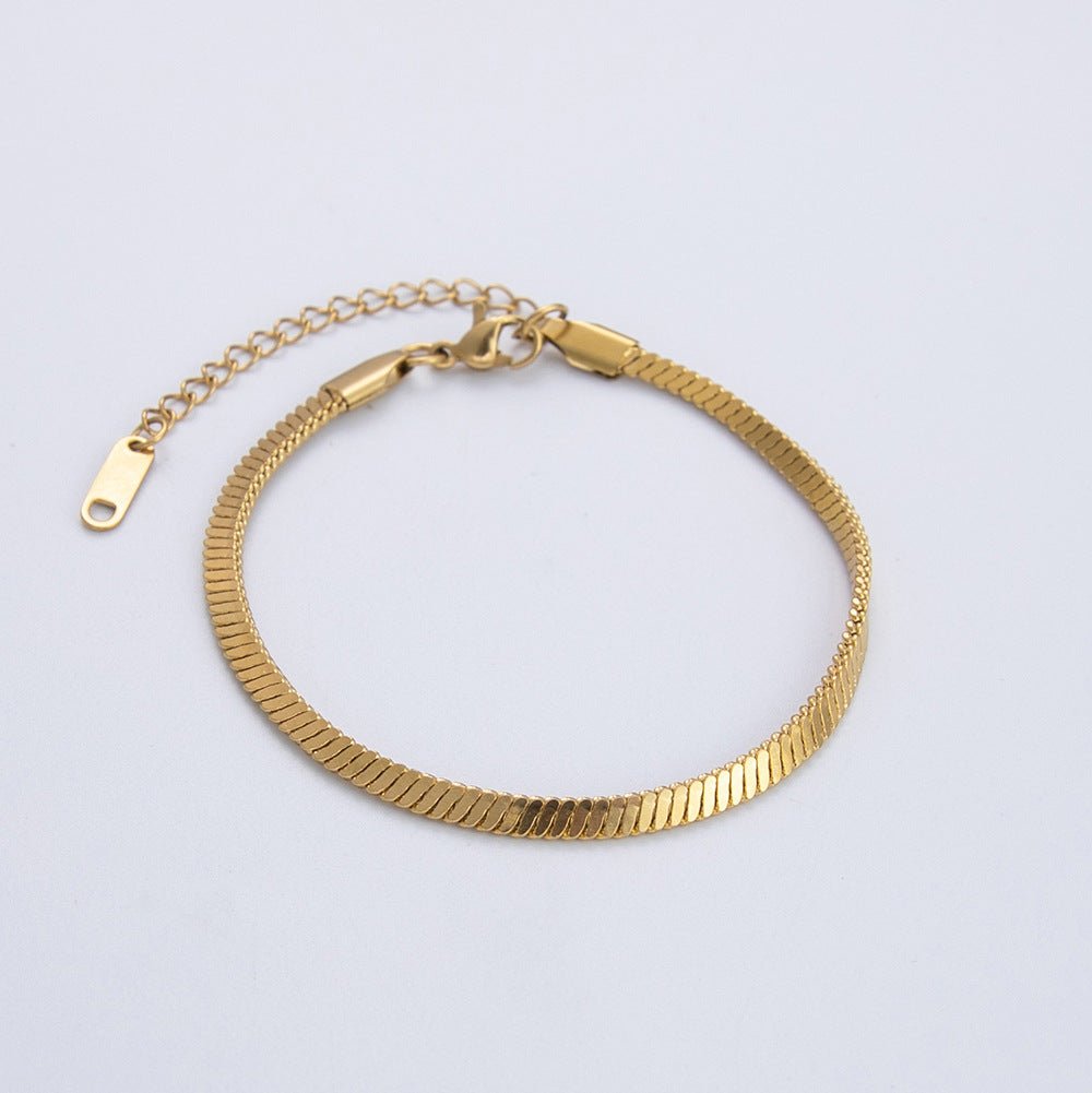 Gold Flat Herringbone Snake Chain Bracelet - Bracelets - 18k Gold Plated Waterproof Jewellery - Collection 9