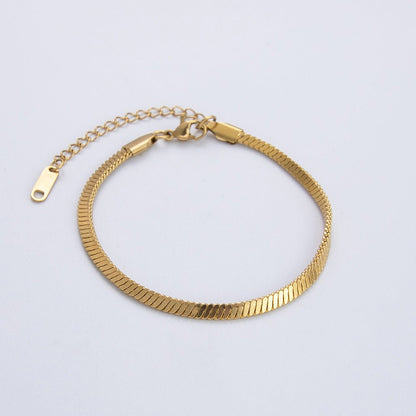 Gold Flat Herringbone Snake Chain Bracelet - Bracelets - 18k Gold Plated Waterproof Jewellery - Collection 9