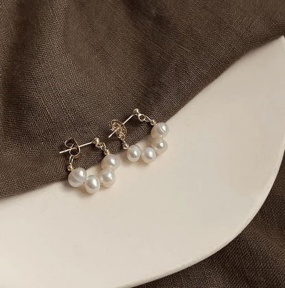 Gold Freshwater Pearl Cluster Huggie Earrings - - 18k Gold Plated Waterproof Jewellery - Collection 9
