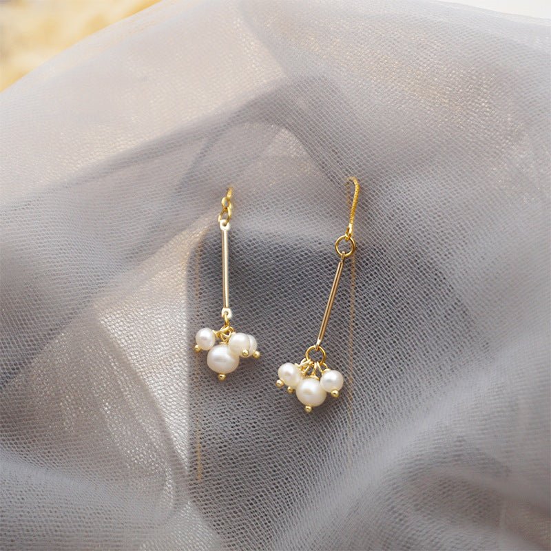 Gold Freshwater Pearl Cluster Threader Earrings - Threader Earrings - 18k Gold Plated Waterproof Jewellery - Collection 9