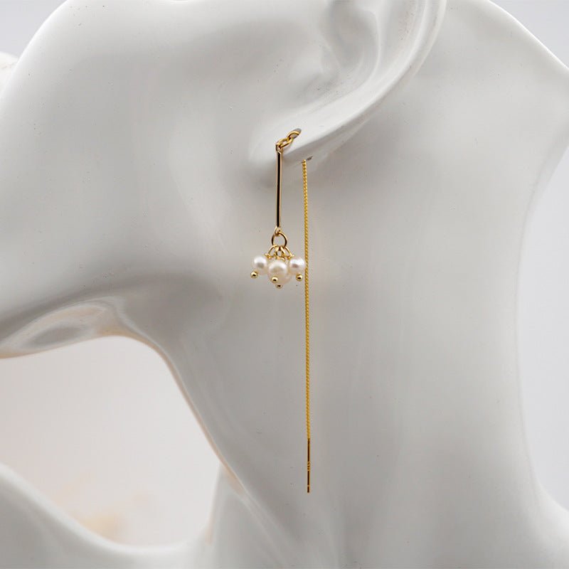 Gold Freshwater Pearl Cluster Threader Earrings - Threader Earrings - 18k Gold Plated Waterproof Jewellery - Collection 9