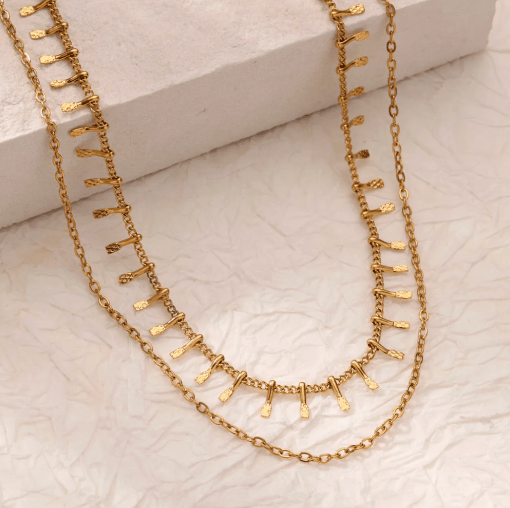 Gold Fringe Layered Necklace - Necklace - 18k Gold Plated Waterproof Jewellery - Collection 9