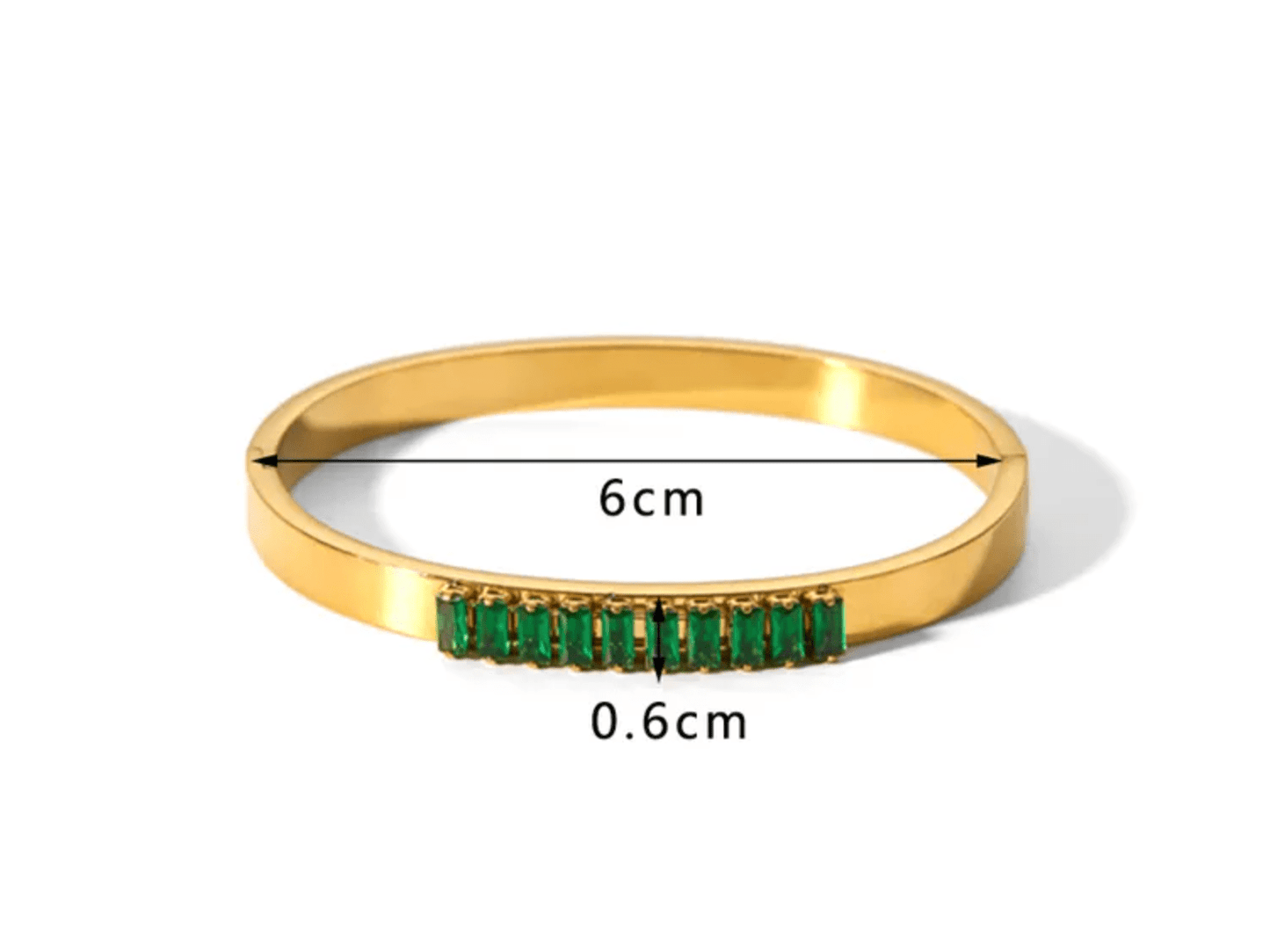 Gold Green Crystal Bangle - Bracelet - 18k Gold Plated Waterproof Jewellery - Collection 9