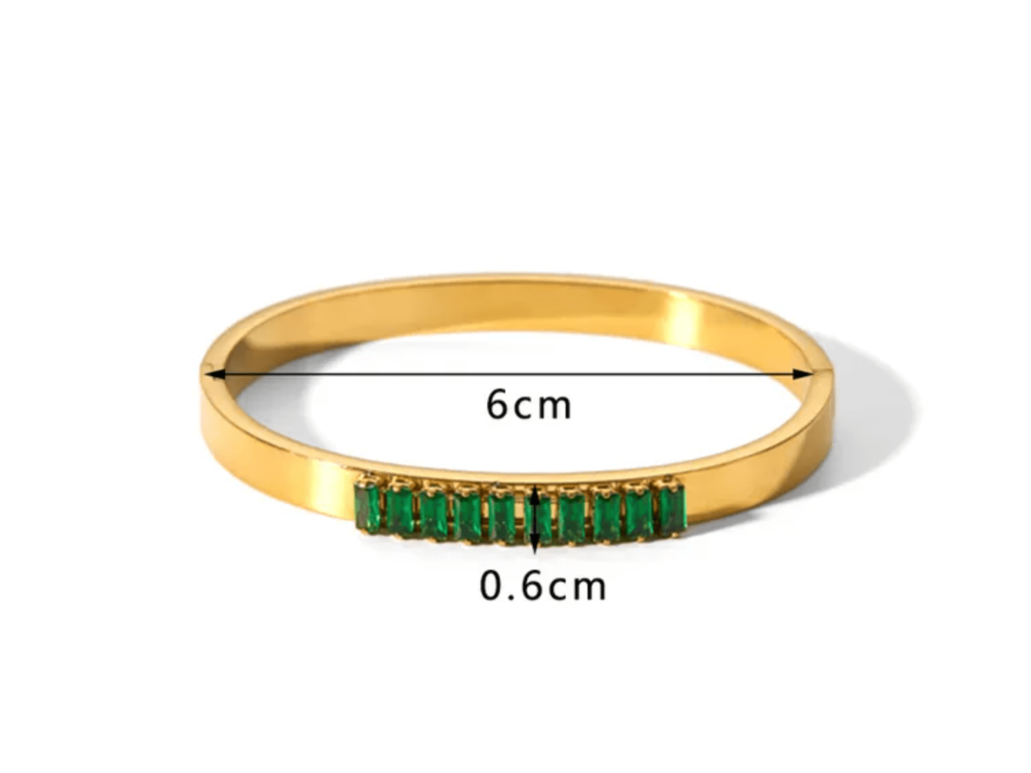 Gold Green Crystal Bangle - Bracelet - 18k Gold Plated Waterproof Jewellery - Collection 9