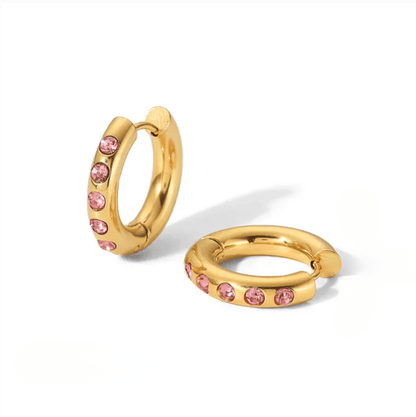 Gold Green Crystal Hoop Earrings - Earrings - 18k Gold Plated Waterproof Jewellery - Collection 9