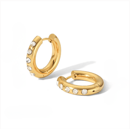 Gold Green Crystal Hoop Earrings - Earrings - 18k Gold Plated Waterproof Jewellery - Collection 9