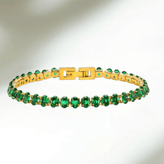 Gold Green Crystal Tennis Bracelet - Bracelet - 18k Gold Plated Waterproof Jewellery - Collection 9