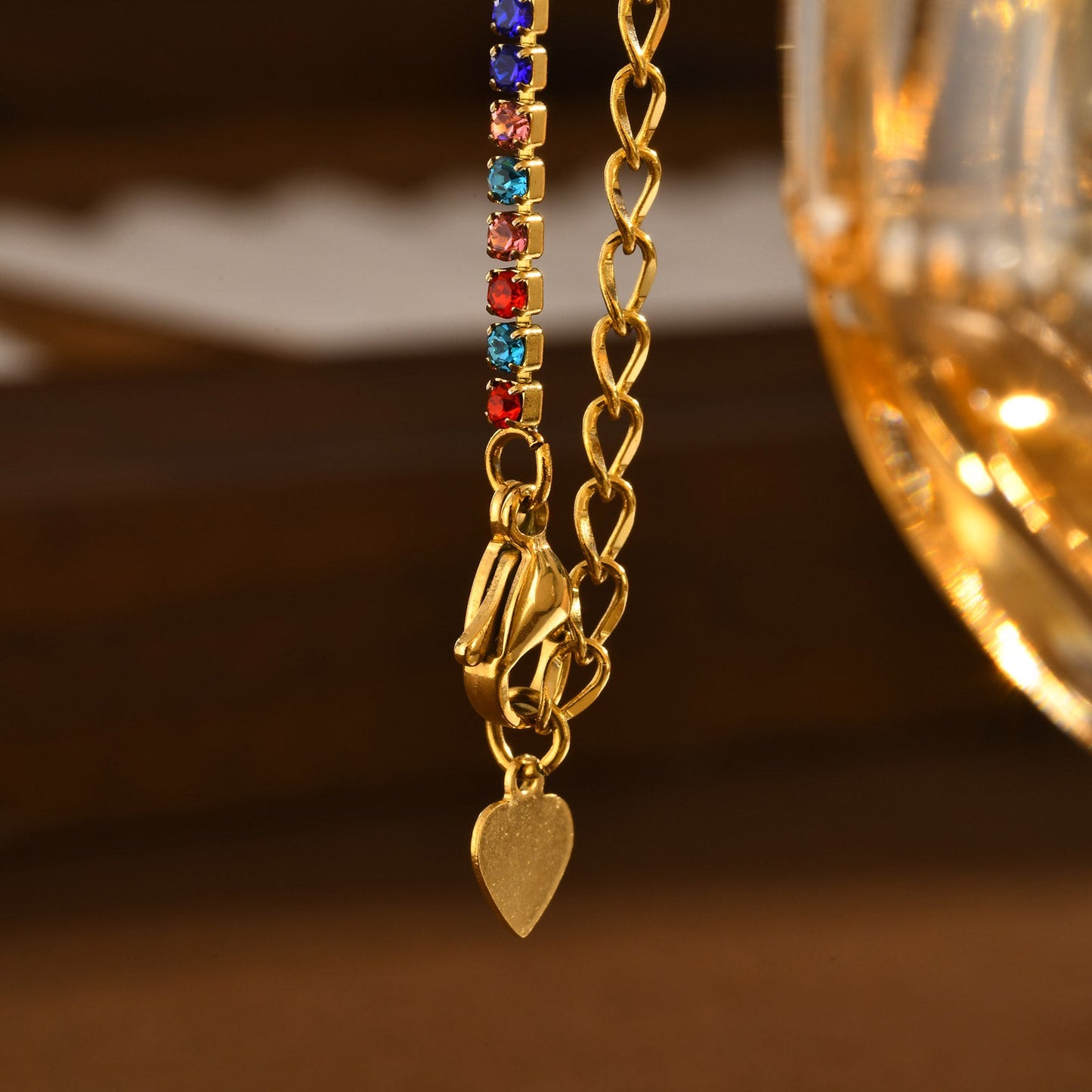 Gold Half Paperclip & Multicolour Zircon Tennis Chain Bracelet - Bracelet - 18k Gold Plated Waterproof Jewellery - Collection 9