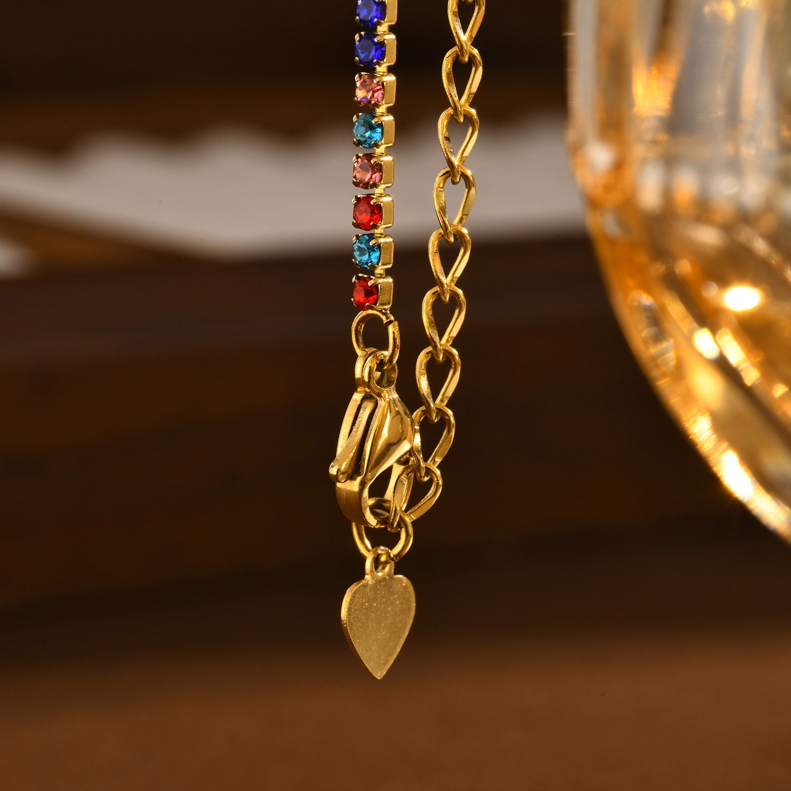 Gold Half Paperclip & Multicolour Zircon Tennis Chain Bracelet - Bracelet - 18k Gold Plated Waterproof Jewellery - Collection 9