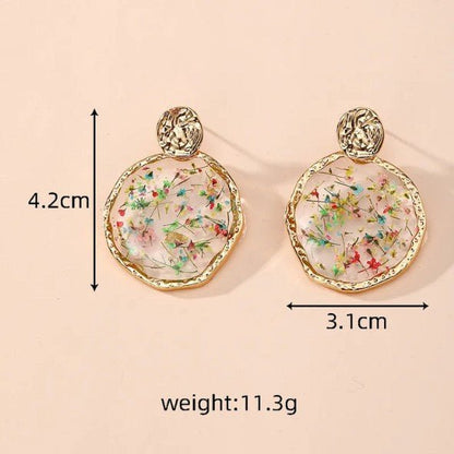 Gold Hammered Dried Flower Resin Drop Earrings - Drop Earrings - 18k Gold Plated Waterproof Jewellery - Collection 9