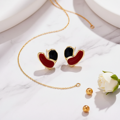 Gold Red Heart Bow Stud Earrings - Earrings - 18k Gold Plated Waterproof Jewellery - Collection 9