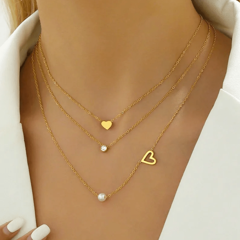 Gold Heart Layered Necklace - Necklaces - 18k Gold Plated Waterproof Jewellery - Collection 9
