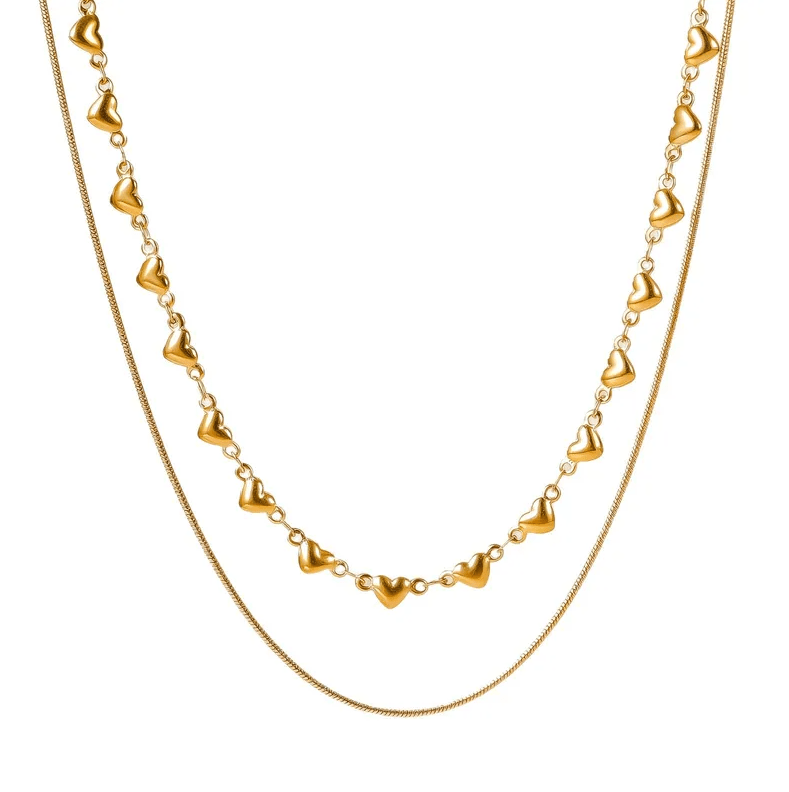 Gold Heart Layered Necklace - Necklace - 18k Gold Plated Waterproof Jewellery - Collection 9