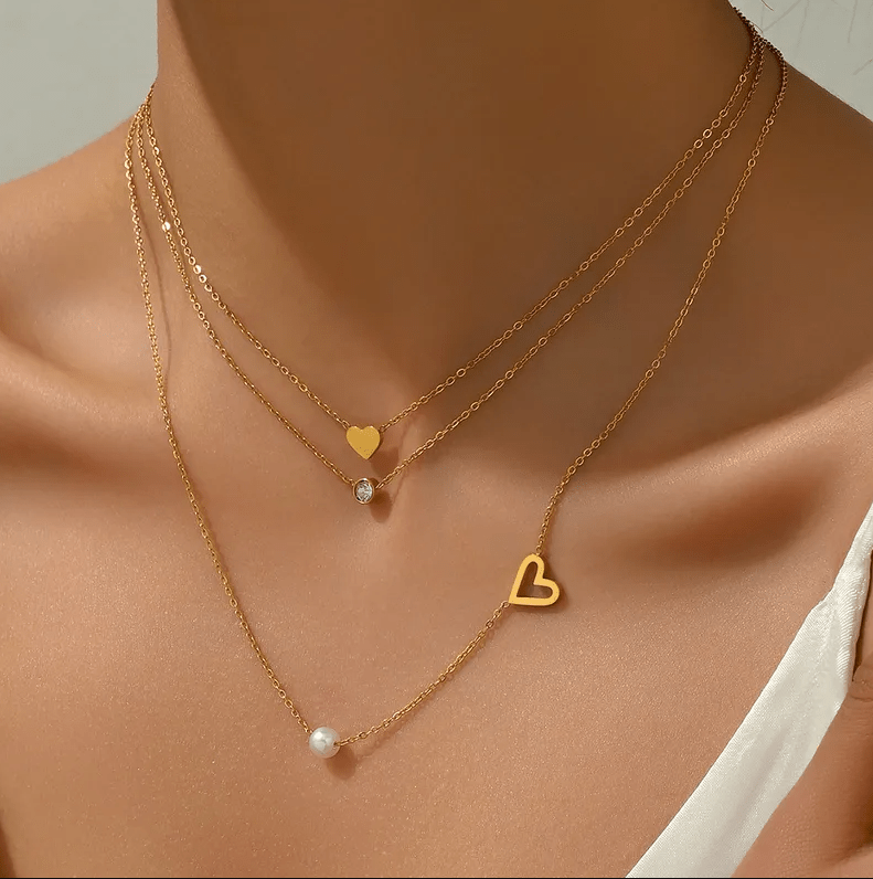 Gold Heart Layered Necklace - Necklaces - 18k Gold Plated Waterproof Jewellery - Collection 9