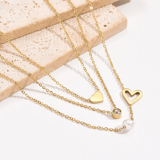 Gold Heart Layered Necklace - Necklaces - 18k Gold Plated Waterproof Jewellery - Collection 9